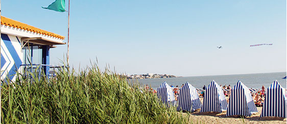 The main beach of Royan is called "Grande Conche". The booths striped canvas blue and white are really tipical